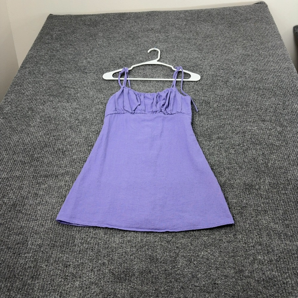 Unbranded Mini Dress Womens Purple Linen Ruched Bust Tie Strap Boho Summer